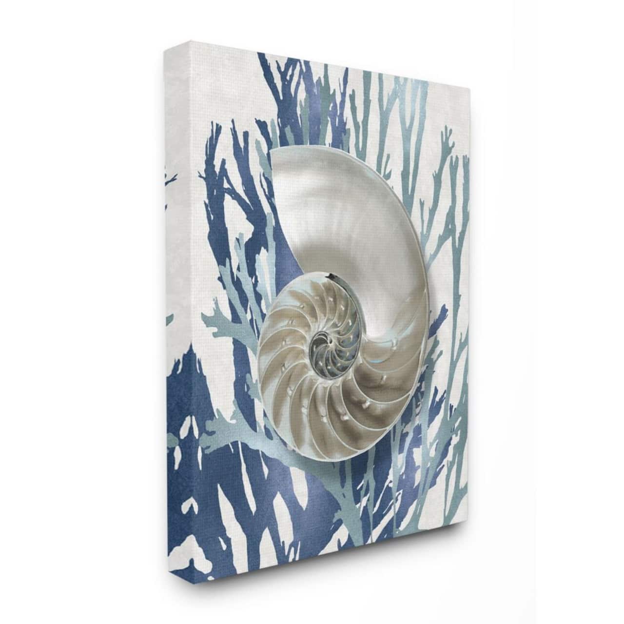 Stupell Industries Shell Coral Beach Blue Design Canvas Wall Art